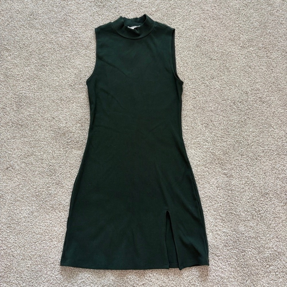 Reformation Skylar Knit Mini Dress Womens XS Green Mock Knit Ribbed Slit Casual